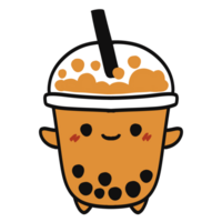 Cute kawaii bubble milk tea with a happy smile in transparent background. png