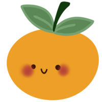 Isolated cute orange with a happy smile cartoon character in transparent background. Hand drawn isolated. png