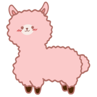 Isolated cute pink alpaca in transparent background.Cartoon cute alpaca. png