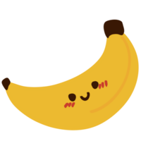 Isolated kawaii cute banana with a happy smile in transparent background.Hand drawn cute banana. png