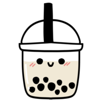 Cute kawaii bubble milk tea with a happy smile in transparent background. png