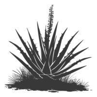 AI generated Silhouette Aloe vera tree in the ground black color only png