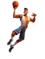 ai generado baloncesto jugador dibujos animados personaje 3d diseño aislado en transparente fondo, ai generativo png