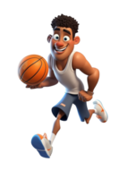 ai generado baloncesto jugador dibujos animados personaje 3d diseño aislado en transparente fondo, ai generativo png