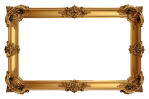 AI generated Decorative vintage frames and borders, Gold photo frame with corner for picture, isolated on transparent background generative ai png