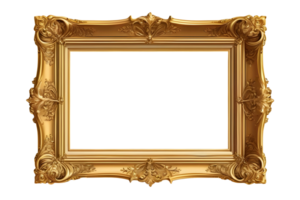 AI generated Decorative vintage frames and borders, Gold photo frame with corner for picture, isolated on transparent background generative ai png