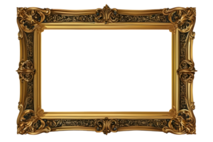 AI generated Decorative vintage frames and borders, Gold photo frame with corner for picture, isolated on transparent background generative ai png