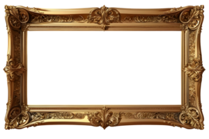 AI generated Decorative vintage frames and borders, Gold photo frame with corner for picture, isolated on transparent background generative ai png