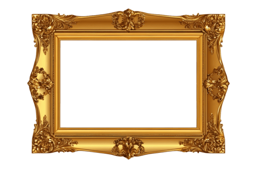 AI generated Decorative vintage frames and borders, Gold photo frame with corner for picture, isolated on transparent background generative ai png