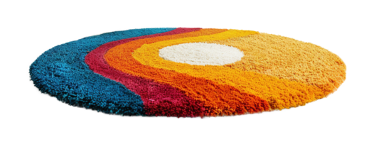 AI generated Modern, colorful round carpet, front view. Rug on transparent background. Cut out home decor. Contemporary style. Vibrant colors. Artistic design. png