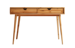 AI generated Minimalist Nordic design wooden desk with sleek lines and drawers, on transparent background, perfect for modern home or office. Cut out furniture. Front view. png