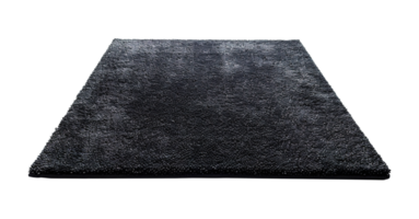 ai generato moderno, nero rettangolare tappeto, davanti Visualizza. tappeto su trasparente sfondo. tagliare su casa arredamento. contemporaneo, soffitta stile. png