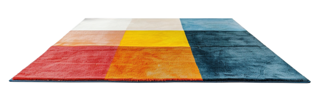 AI generated Modern, colorful rectangular carpet, front view. Rug on transparent background. Cut out home decor. Contemporary style. Vibrant colors. Artistic design. png