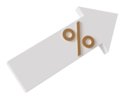 White arrow with golden percentage sign pointing upwards, ideal for illustrating growth, success in sales, discounts, and financial progress in marketing visuals. Arrow with percent symbol png