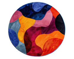 AI generated Modern, colorful round carpet, top view. Rug on transparent background. Cut out home decor. Contemporary style. Vibrant colors. Artistic design. High angle view. png