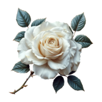 AI generated White rose with leaves isolated on transparent background png