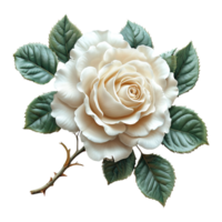 AI generated White rose with leaves isolated on transparent background png