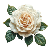 AI generated White rose with leaves isolated on transparent background png