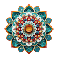 AI generated colorful mandala with a circular design on a transparent background png