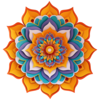 AI generated colorful mandala with a circular design on a transparent background png