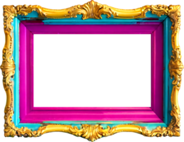 AI generated a colorful frame with gold trim on a transparent background png