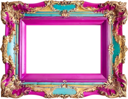 AI generated a pink and blue frame with gold trim png