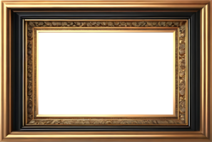 AI generated golden frame with black border on transparent background png