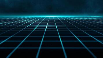 Retro futuristic cyberpunk grid motion background with blue glowing light beams. This stylish synthwave animation is full HD and a seamless loop. video