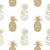 Metallic gold pineapple seamless pattern vector illustration. Elegant repeating background with hand drawn sketch cream fruit, tasty food.  Design for fabric, paper, wrapping, card, cover, textile