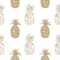 Metallic gold pineapple seamless pattern vector illustration. Elegant repeating background with hand drawn sketch cream fruit, tasty food.  Design for fabric, paper, wrapping, card, cover, textile