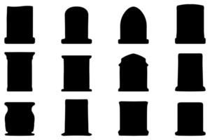 Simple silhouette of headstone icon set vector