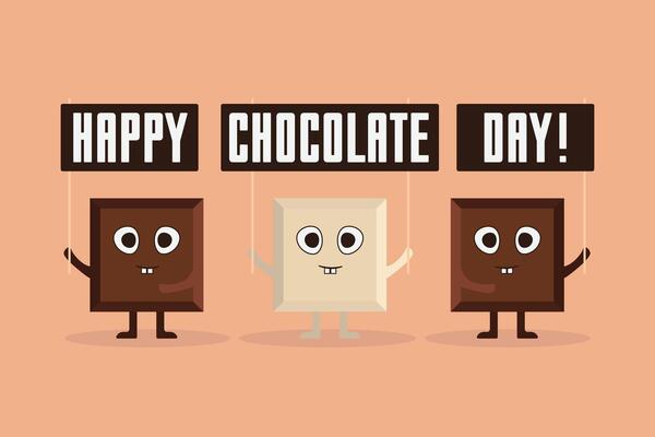 World chocolate day holiday. Cute cartoon of chocolate blocks celebrate happy world chocolate day