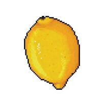 Yellow raw one single lemon citrus fruit. Pixel art retro vintage video game bit vector illustration. Simple flat drawing isolated on square white background.