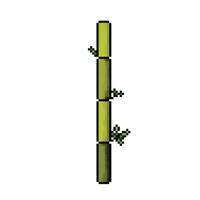 Green bamboo branch with leaves. Pixel art retro vintage video game bit vector illustration. Simple flat drawing isolated on square white background.