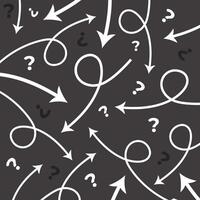 Grayscale colored random arrows and question marks vector illustration background isolated on square template. Thinking, confusion, and problem solving themed wallpaper poster backdrop prints.