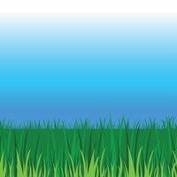 Empty blue sky and tall green grasses copy spaced vector illustration background isolated on square template.