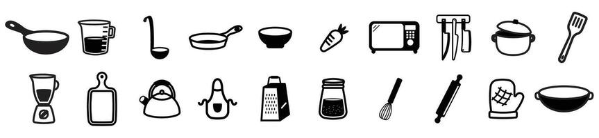 kitchen set icon, utensil cooking equipment symbol outline, simple icon vector