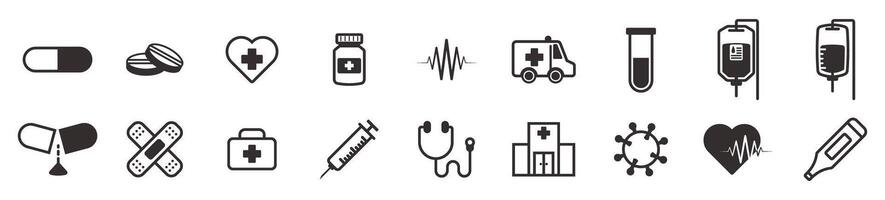 medicine and hospital icon pack healthy symbol vector