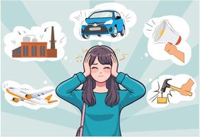 Noise pollution, Harmful sound levels disturbing the environment and human health vector