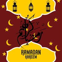 Ramadán Mubarak en Arábica caligrafía saludo tarjeta, en vector ilustración, para el mes de Ramadán