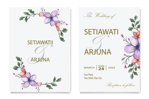 wedding invitation card template with floral design vector