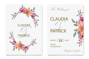 wedding invitation card template with flowers vector