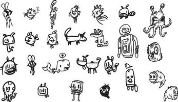 set of little strange pet illustrations vector