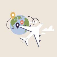 vector ilustraciones concepto de turismo tierra globo con puntos ubicación y avión