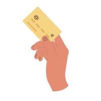 Vector illustration human hand holding a credit card isolated on a white background