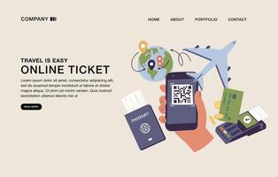 Vector Illustrations template design of landing page with concept of online airplane ticket order