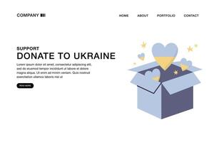 Vector Illustrations template design of landing page concept of donation and charity. Help for Ukraine