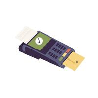 Vector illustration of POS terminal with check and bank card inside. Concept of successful payment