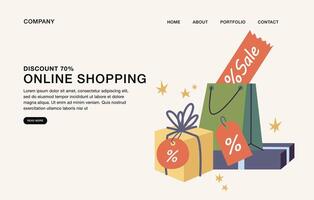 Vector illustration template design of landing page with concept of sale in online shopping