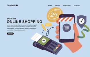 Vector illustration template design of landing page with concept of online shopping